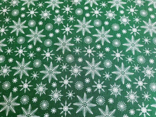Snowfall Green Snowflake Fabric, Organic Cotton Quilting Retro Traditional Christmas Cloud9, By The Yard Or Half