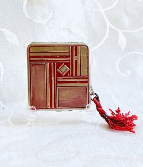 Art Deco 1920's Chrome & Enamel Powder Compact