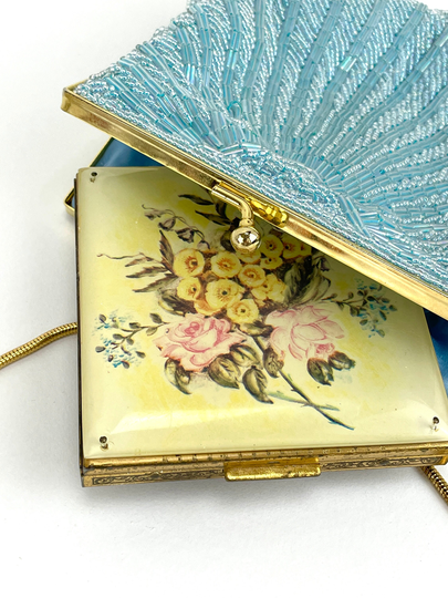 Vintage Enameled & Engraved Floral Design Powder Compact 1930's