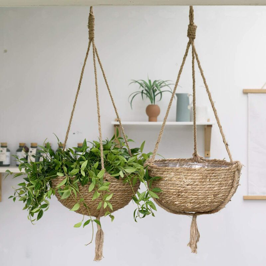 Natural Seagrass Hanging Planter Basket Set, Indoor Plant Pots, Boho Decor Plant Pot Cover, 10 (d) 6.3 (h) Inch, Pack 2