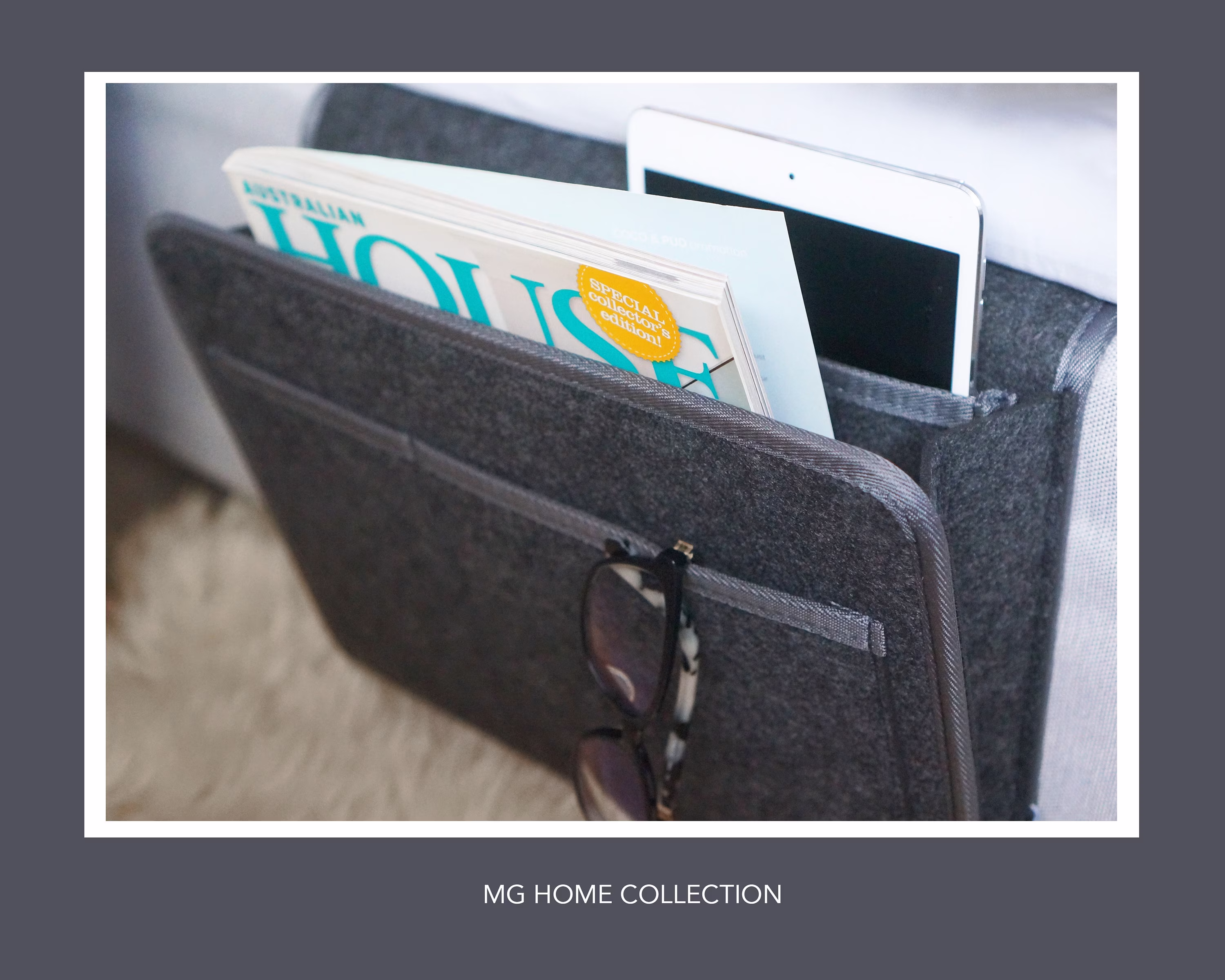 Clearance Dark Grey Bedside Caddy Sofa Remote Holder Book Storage Hanging Bag Felt Organizer Organiser Pocket