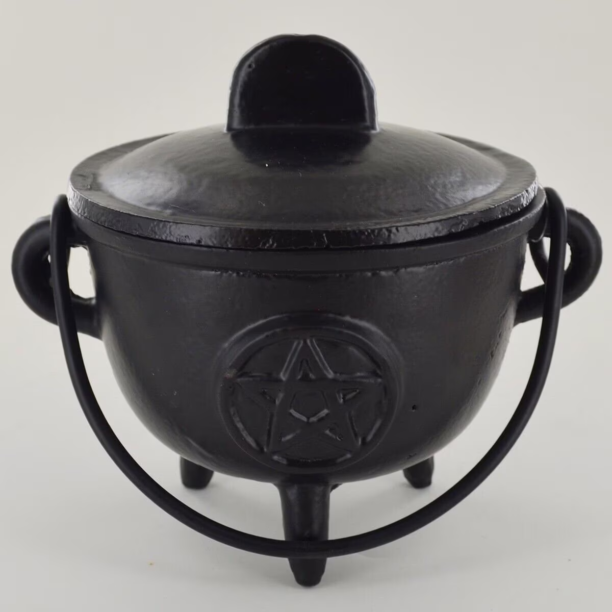 Cauldron Pentagram Cast Iron Incense Burner Pagan Wiccan Altar Herbs Spell Med