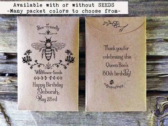 Birthday Party Favor Personalized Seed Packets, 30, 40, 50, 70, 80, 90 Birthday, Rustic Birthday Favor For Guests, Custom Inexpensive Favors