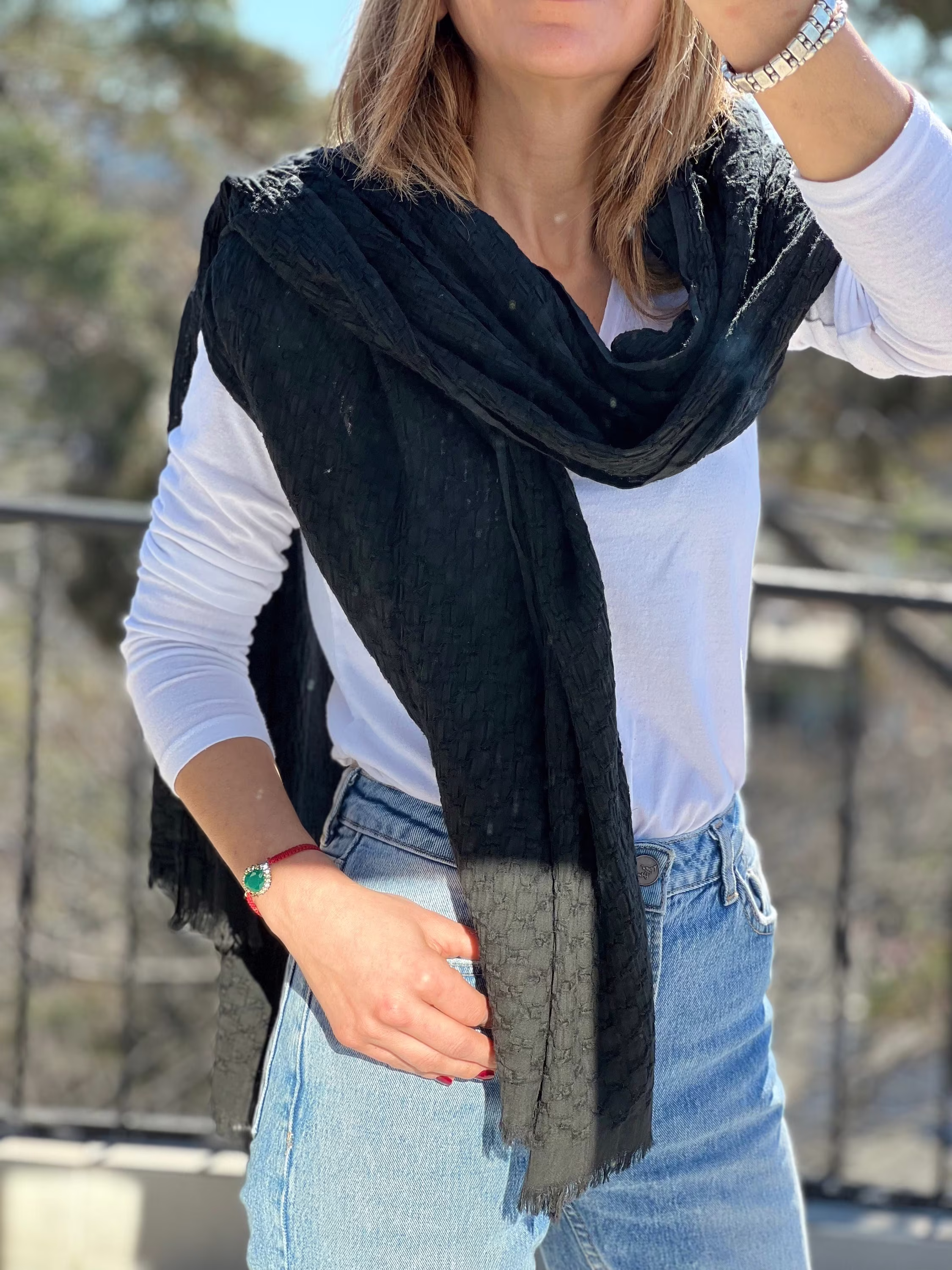 100% Organic Cotton Rectangle Scarf, Black Anthracite Grey Scarf For All Seasons, Best Gift Woman, Dark Plain Color Soft