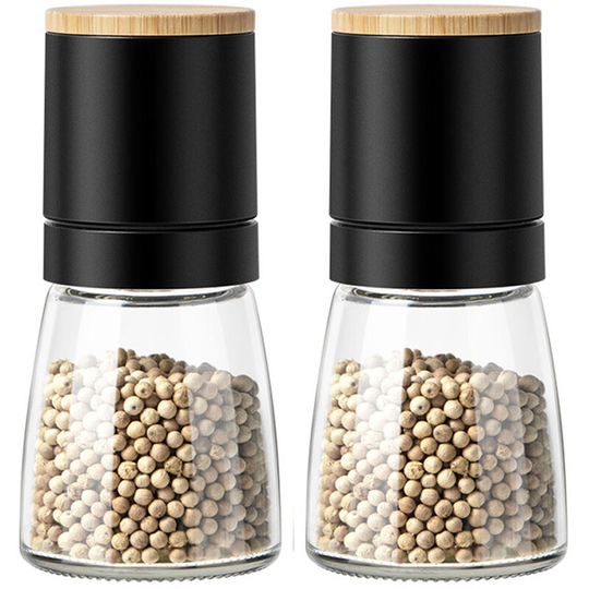 Pepper Salt Grinder Mill - Adjustable Coarseness Ceramic Spice Grinder Shaker - for Home Kitchen Gifts black 2 pack