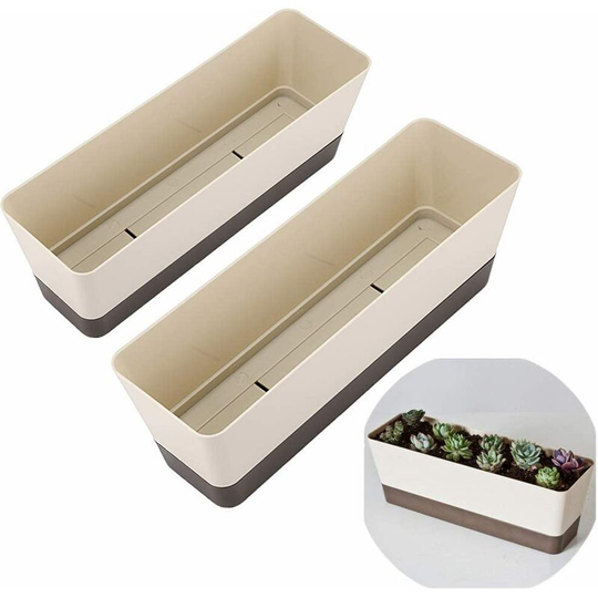 Monly - Rectangular Flower Box, 12' Rectangular Plastic Flower Pot, Outdoor Balcony Planters for Succulents, Flowers, African Violets, Set of 2