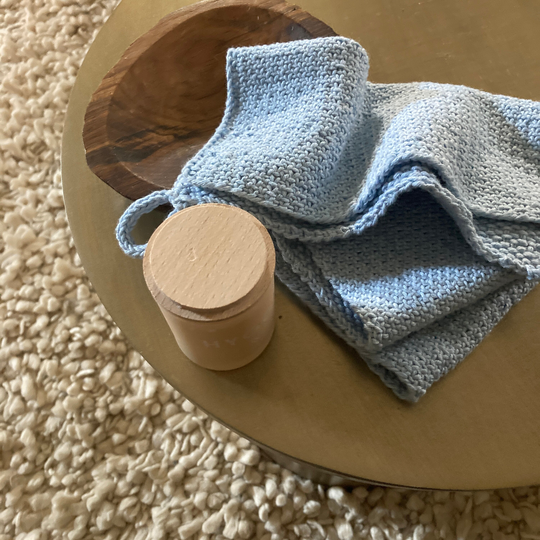 Ready To Ship - Organic Cotton Cloth in Moonflower Blue Hand Knitted Linen Stitch 100% Dishcloths, Washcloths For Home