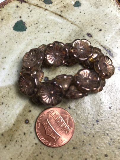 12 Mm Clear Czech Glass Hibiscus Beads With Golden Bronze Wash