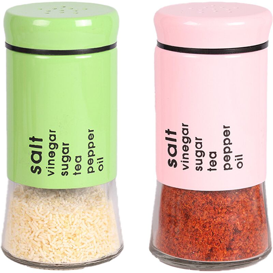 Fvbjd - Glass Salt and Pepper Shakers with Adjustable Pour Holes - Stainless Steel Salt Shaker and Pepper Shaker pink + green