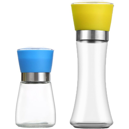 Fvbjd - Stainless Steel Salt and Pepper Grinder,Adjustable Stainless Steel and Glass Salt & Pepper Mill Set of 4 Short blue + high yellow