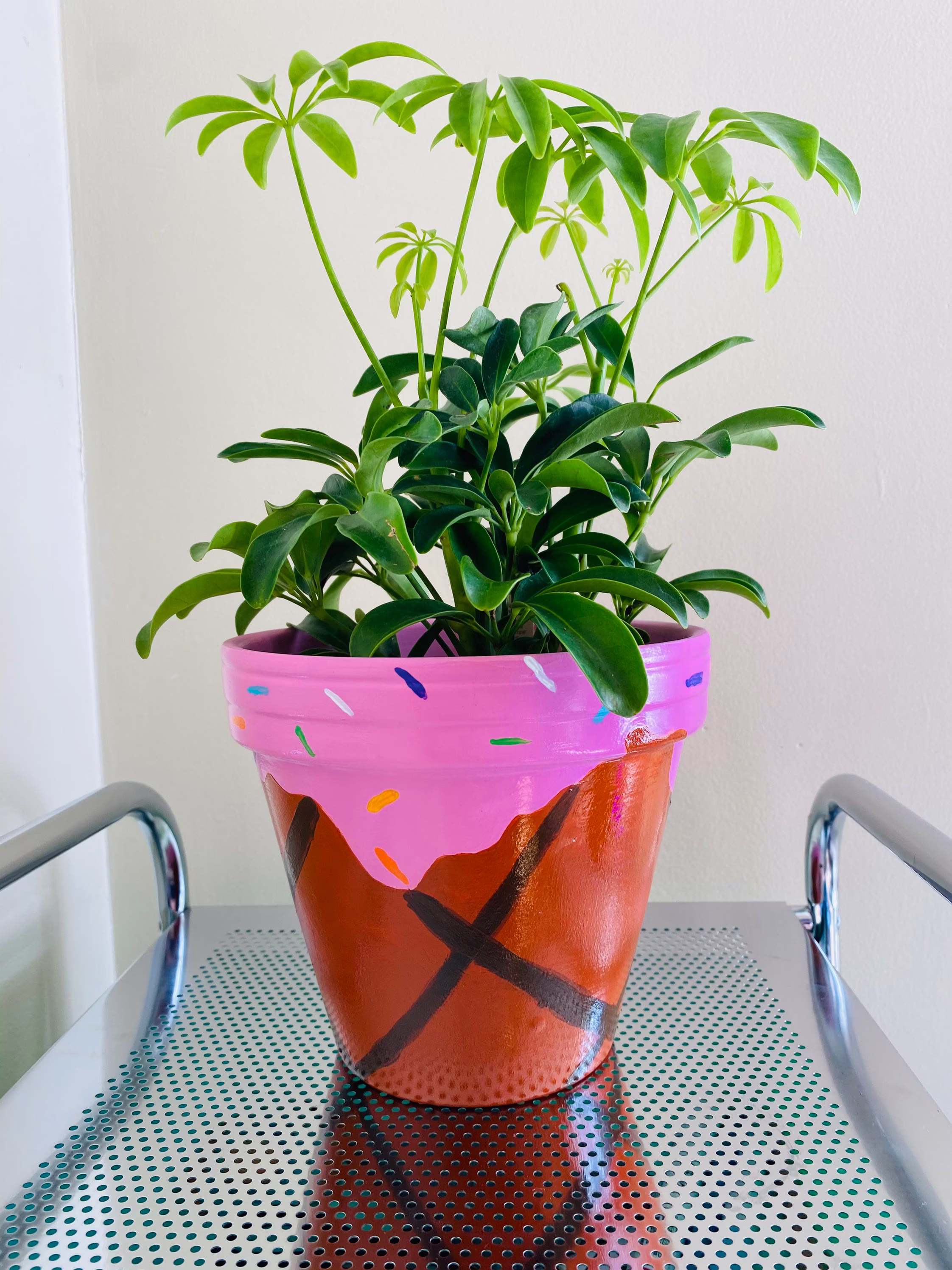 Hand Painted Strawberry Ice Cream Cone Plant Pot - 6 Inch Planter With Drainage Hole, Made Clay Terra Cotta