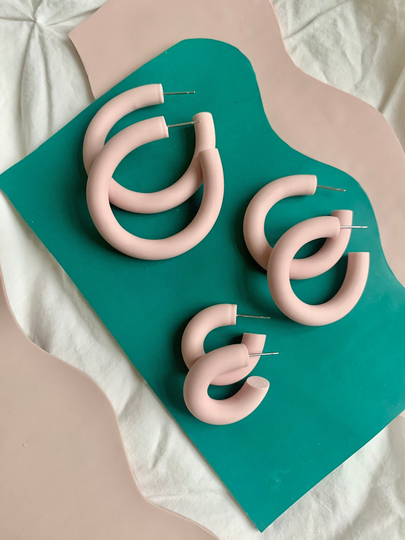 Powder Pink Handmade Polymer Clay Hoop Earrings | Cute Christmas Gift For Her Best Friend Sister