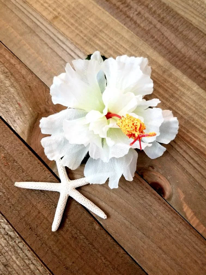 White Hibiscus Hair Clip, Single White Silk Flowers, Wedding Flowers