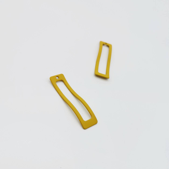 Yellow Box Frame 2 in 1 Charms, Curved Design Rectangular Pendants, Flax Color Powder Coated, Pieces