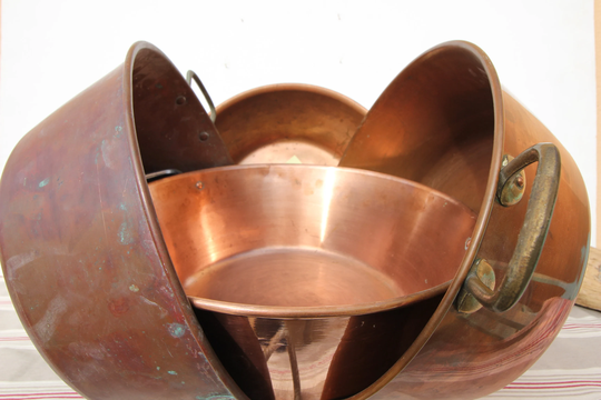 French Copper 4 Jam Pans Jello Makeing Bathroom Sink Sweets Making Large Mixing Bowl