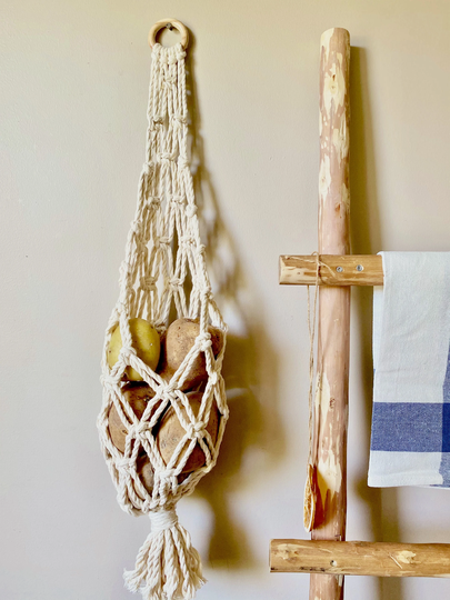 Macrame Vegetable Bag, Fruit Hanging Basket, Plant Holder , Storage, Ball, Boho Decor, Tiny Living