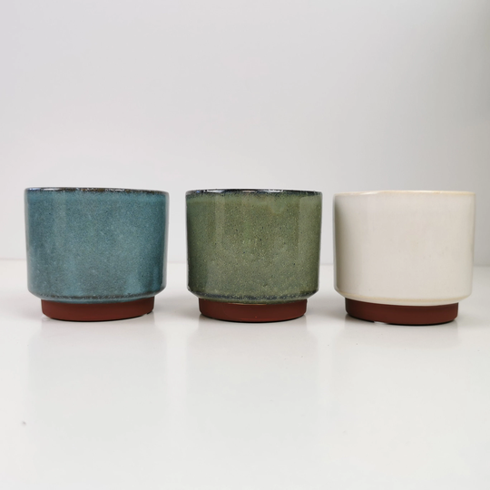 Glazed Stoneware Planter/House Plant Pot - Coastal Blue, Green & Cream