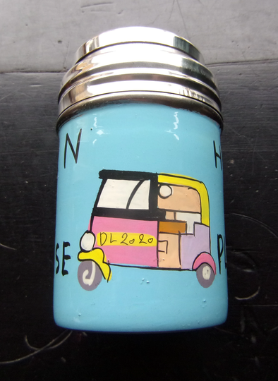 Cute Big Hand Blue Painted Ss. Tuk Design, Salt, Pepper Or Chilli Pot Shaker. From Kashmir Unique