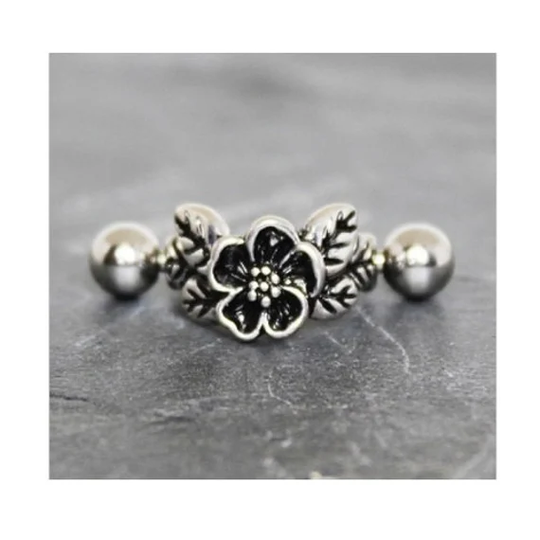 Hibiscus Flower Cuff Earring - Cartilage Upper Ear Helix Piercing Top Bar Stud Shield Ring 1.2mm 16G Barbell