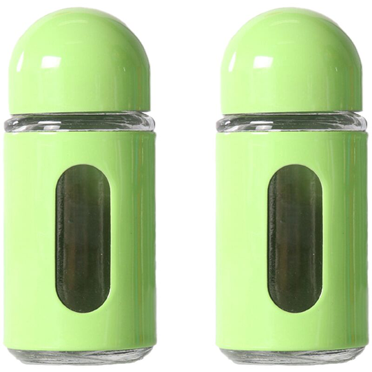 Glass Salt and Pepper Shakers with Adjustable Pour Holes - Stainless Steel Salt Shaker and Pepper Shaker green