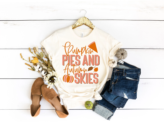 Pumpkin Pies & Autumn Skies T-Shirt - Thanksgiving Shirt Fall Tee Spice Season Unisex Holiday