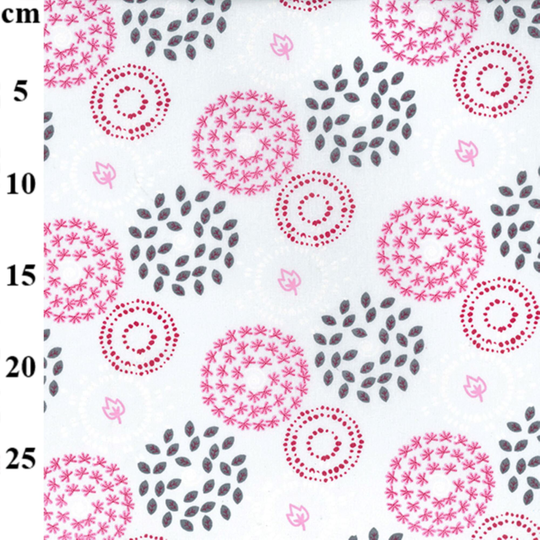 John Louden Organic Cotton Fabric, "Circles Of Leaves White' 140cm | 55