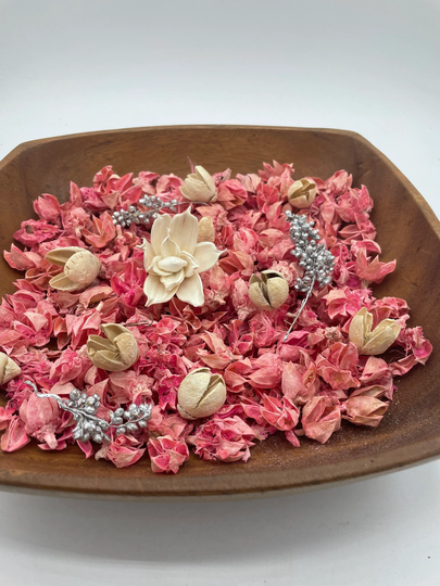 Be Mine Pink Potpourri Or Bowl Filler, Unscented, Pink Hibiscus Pods, Sola Flower, Bakuli Silver Milo Berries