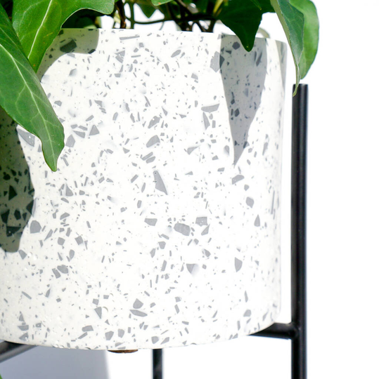 Handmade Terrazzo White And Black Monochrome Plant Pot