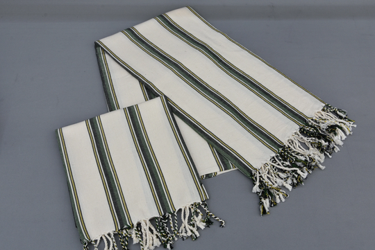 Organic Linen Towel, Turkish Towels, Bath Hand Decorative Travel Khaki Green Striped Design T-301