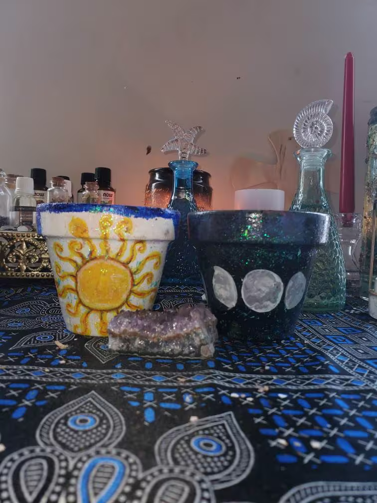 Set Of Moon Phase & Sun Herbal Pots
