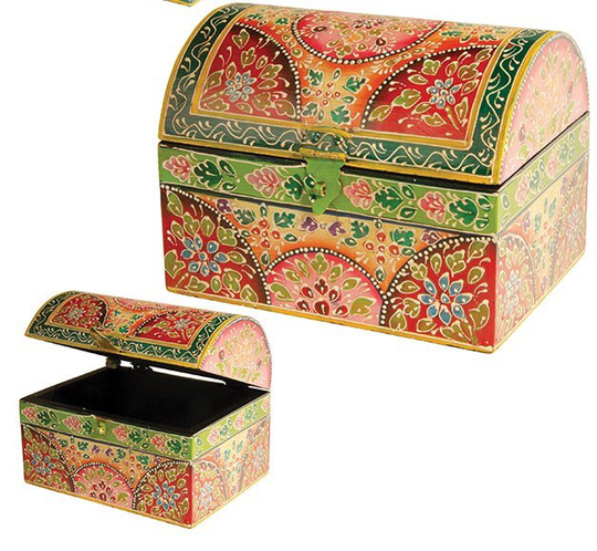 Hand Painted Domed Wooden Box - Handcrafted