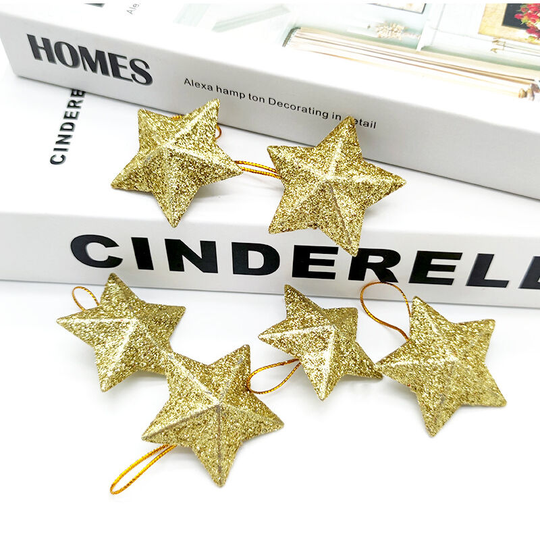 Christmas decorations Christmas gold powder star pendant pentagram ribbon small pendant Christmas tree decoration accessories pendant
