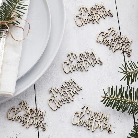 Merry Christmas Wooden Confetti Rustic Party Decorations Seasons Gifts Sprinkle