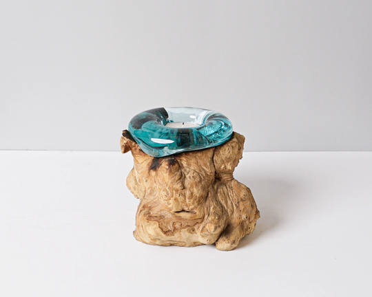 Blown Glass On Wood, Candle, Molten Glass, Hand Recycled Office Decor, Gift For Mom, Birthday