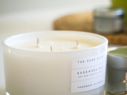 Sage & Sea Salt Large 3 Wick Soy Candle, Handmade in London, Homemade Candle, Natural Scented Soy Candles, Home Decor