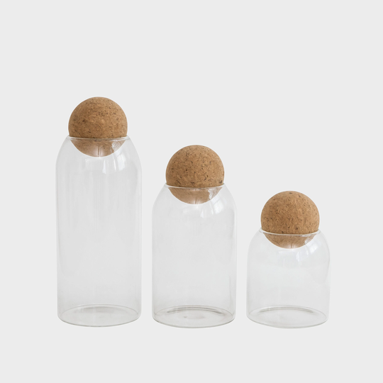 Cork Ball Lid Glass Jars - Refillable Eco-Friendly Storage 3 Sizes 500Ml, 800Ml, 1200Ml