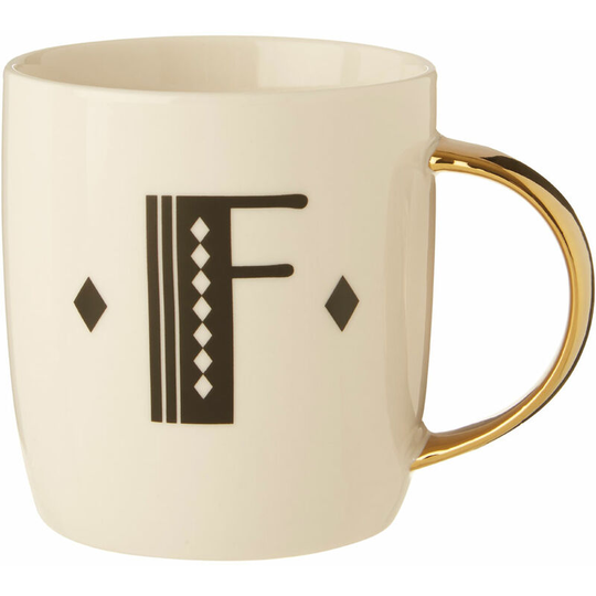 Premier Housewares - Diamond Deco f Letter Monogram Large Mug Personalised Coffee Mug / Espresso Cups For Home And Office Use Cappuccino Cup For
