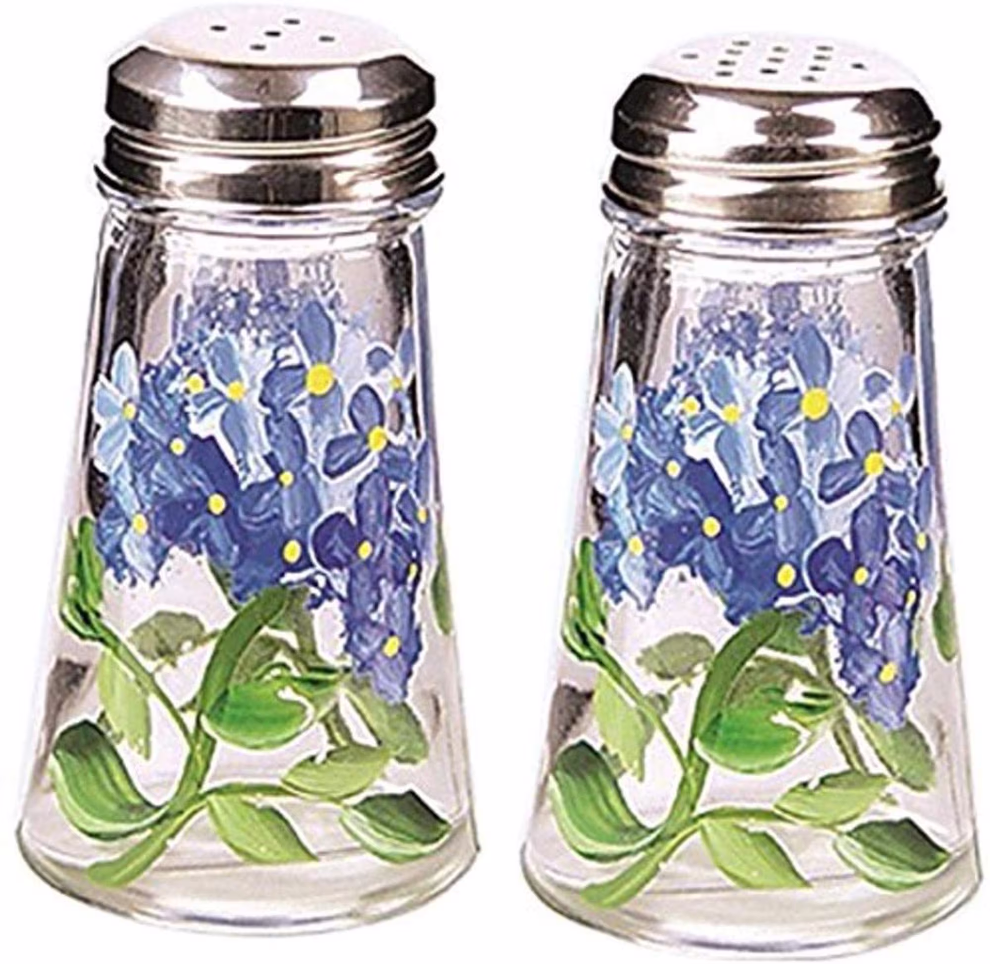 Hand Painted Tapered Salt & Pepper Shaker Set, Decorative Blue Hydrangeas Design Seasoning Bottles