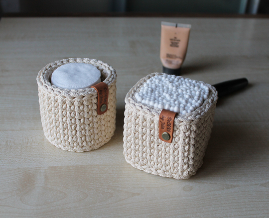 Bathroom Basket Makeup Organizer Cotton Pads Crochet Storage Light Beige Small Basket Bedroom Box Ball Holder
