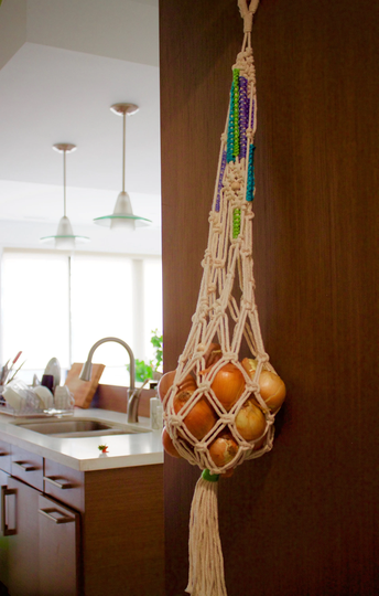 Large Macrame Fruit & Veggie Hanger | Food Storage Kitchen Organization Holiday Gift Hanging Basket Hammock Plant