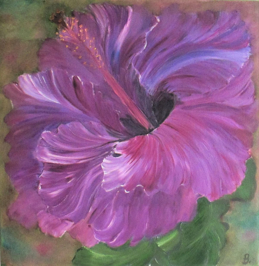 Hibiscus Painting, Oil Painting, 16x16In, Flowers Purple Hibiscus
