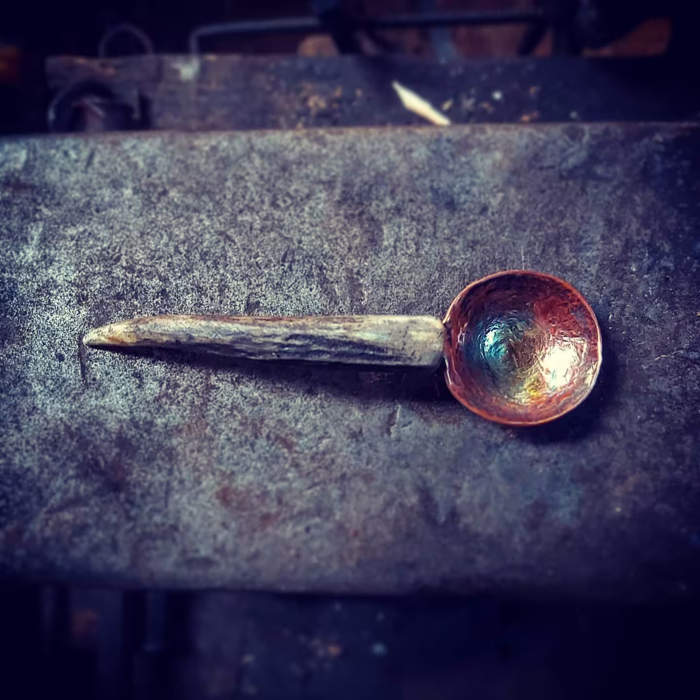Hand Made Alter Spoon, Copper & Antler Pagan Herb Tea Spoon