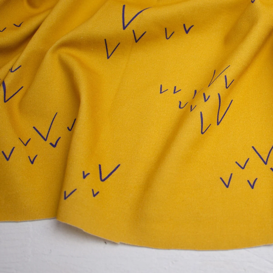 Roo-Tid Fabrics | 100% Organic Cotton Interlock 150cm Wide Knit Fabric By The Metre Bird Yellow