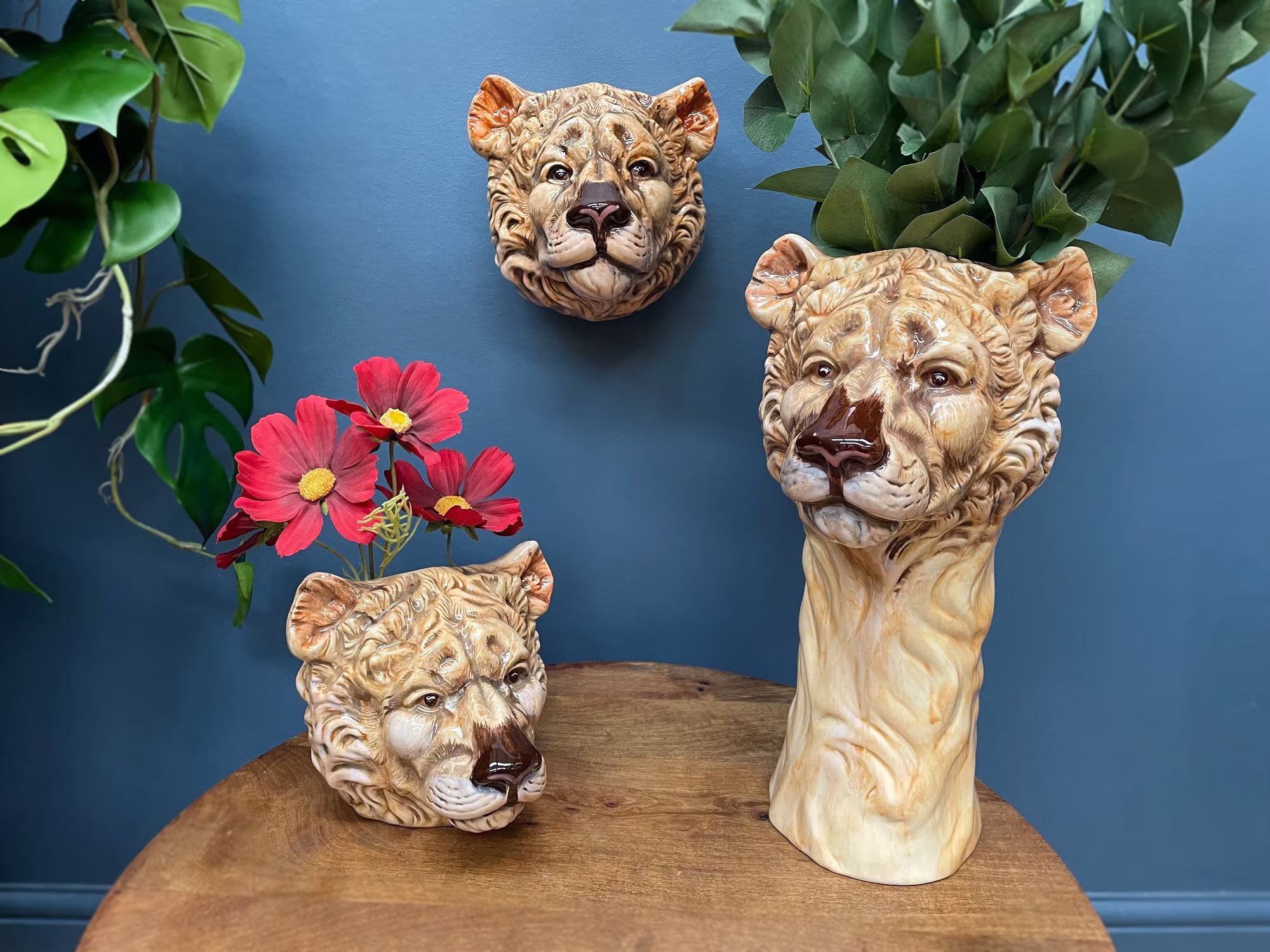 Lioness Ceramic Wall Sconce/Vase Freestanding Storage Jar Planter