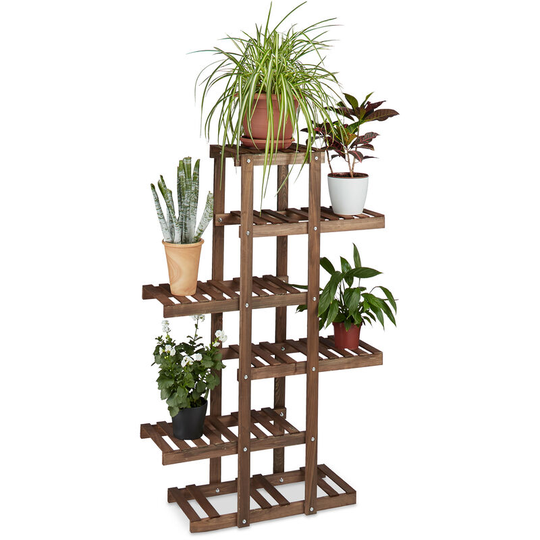 Wooden Flower Rack, 5 Shelves, Indoor Plant Stand, Multi-Tier, HxWxD: 125 x 81 x 25 cm, Dark Brown - Relaxdays