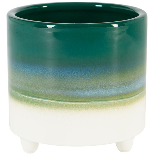 Reactive Glaze Footed Plant Pot - 10.5cm - Emerald - Nicola Spring