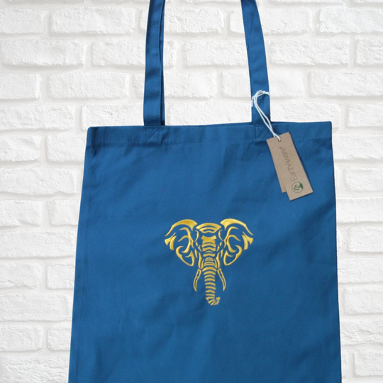 Premium Heavyweight Organic Canvas Bag Embroidered With An Elephant Design. A Choice Of 13 Colours Bag