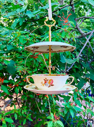 Tea Cup Bird Feeder, Seed Thistle Vintage China, Bath, Gift For Mom, Housewarming Gift, Lover