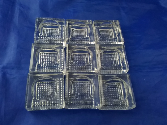 Set Of 9 Matching Square Glass Salt Cellars With A Textured Base. Dish 617