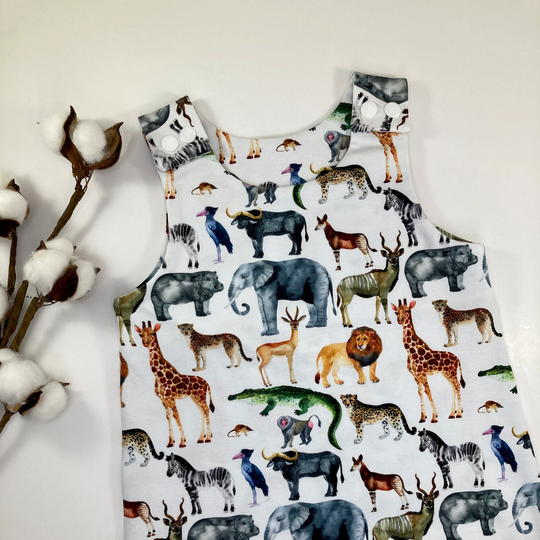 Safari Animal Baby Romper, Organic Suit, Toddler Dungarees, Handmade Clothes, Gift, Unique Gift